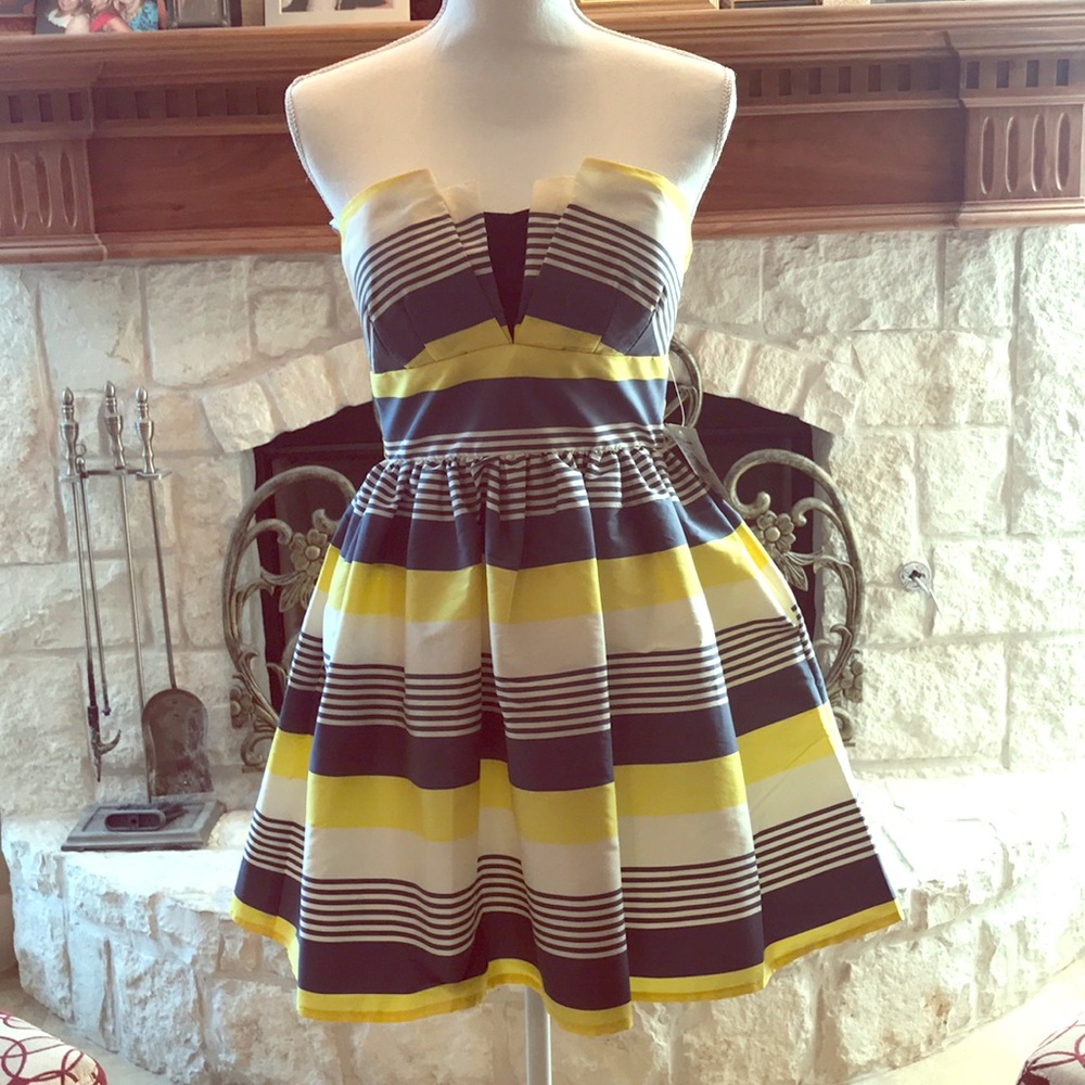 Prom/Homecoming yellow/gray/white dress Sz 7/8